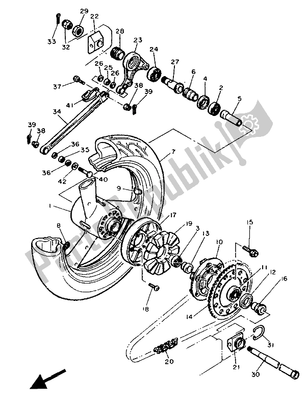 All parts for the Rear Wheel of the Yamaha FZR 750R 1990