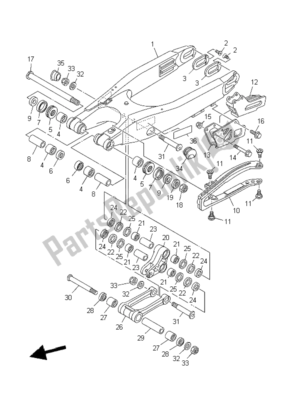 Todas as partes de Braço Traseiro do Yamaha YZ 250 2006