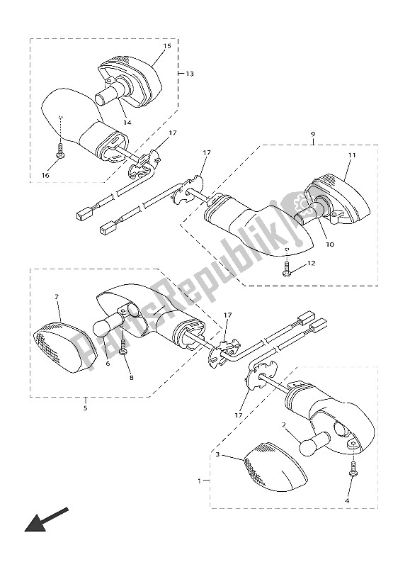 All parts for the Flasher Light of the Yamaha XJR 1300C 2016