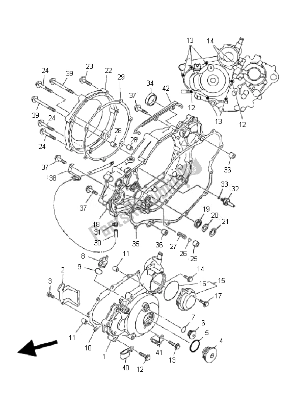 Alle onderdelen voor de Carterdeksel 1 van de Yamaha YFZ 450 2007