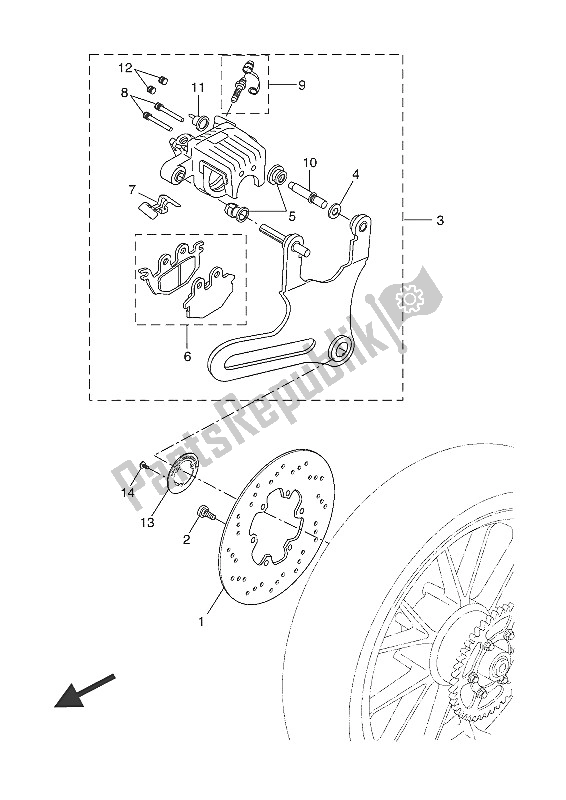 All parts for the Rear Brake Caliper of the Yamaha MT 125A 2016