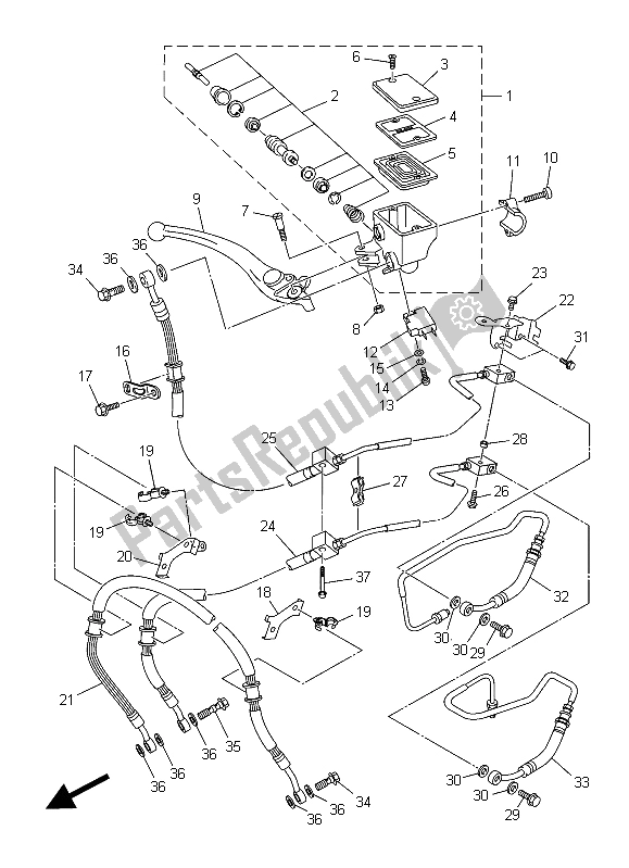 All parts for the Front Master Cylinder of the Yamaha XJ6 SA 600 2015