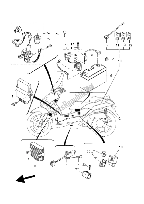 Todas las partes para Eléctrico 1 de Yamaha VP 250 X City 2010