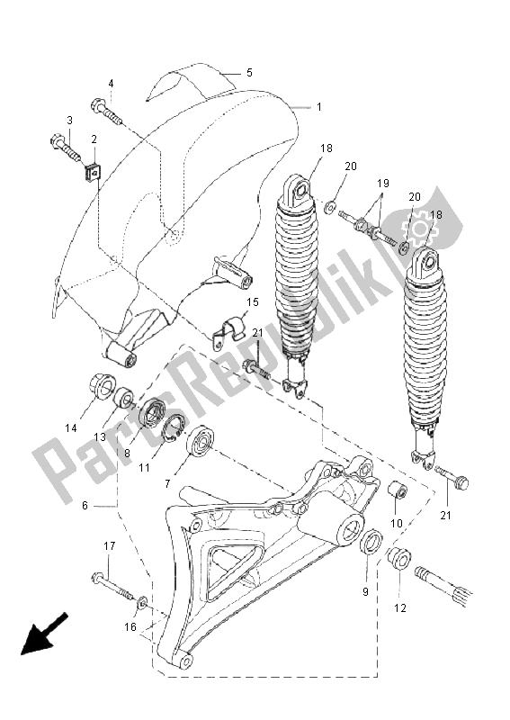 All parts for the Rear Arm & Suspension of the Yamaha VP 250 X City 2009