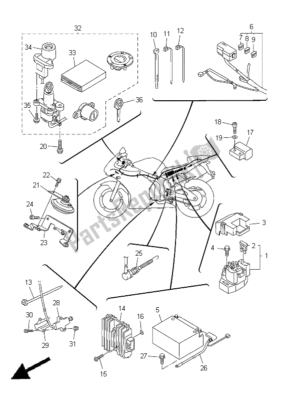 Alle onderdelen voor de Elektrisch 2 van de Yamaha YZF R6 600 2005