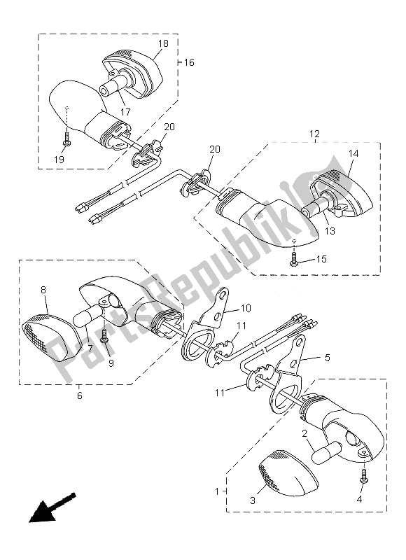 All parts for the Flasher Light of the Yamaha WR 450F 2013