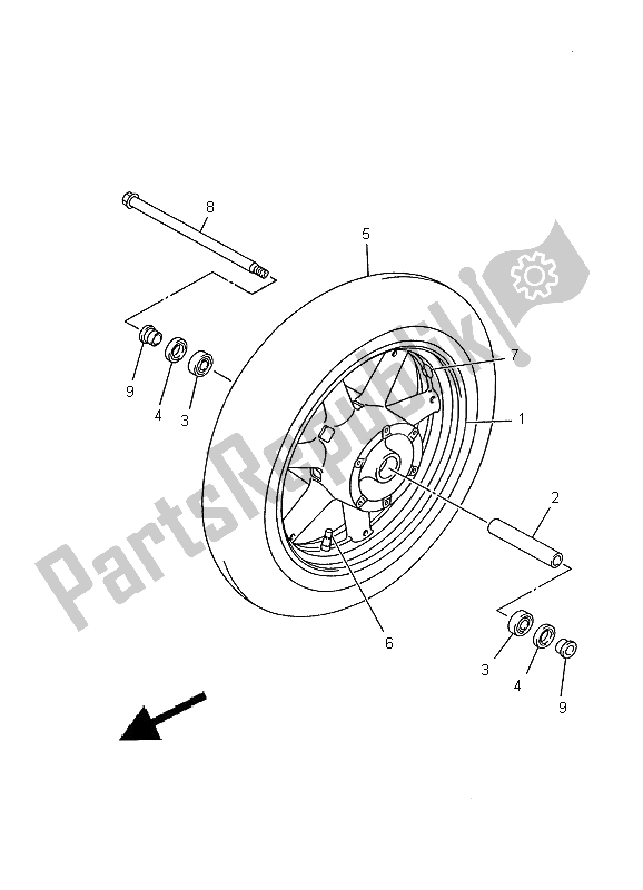 All parts for the Front Wheel of the Yamaha XVZ 1300A Royalstar 2000