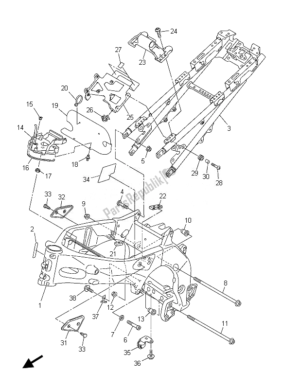 Todas as partes de Quadro, Armação do Yamaha FZ8 S 800 2013