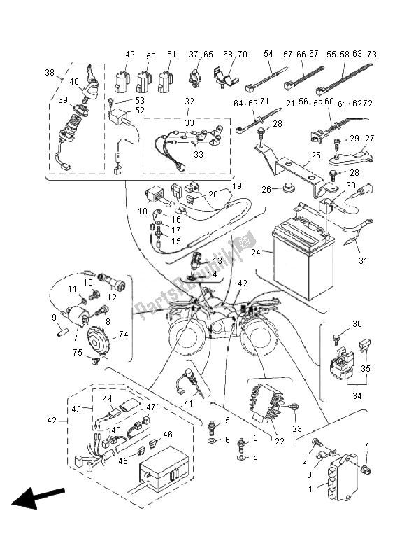 All parts for the Electrical 1 of the Yamaha YFM 350F Grizzly 4X4 IRS 2010