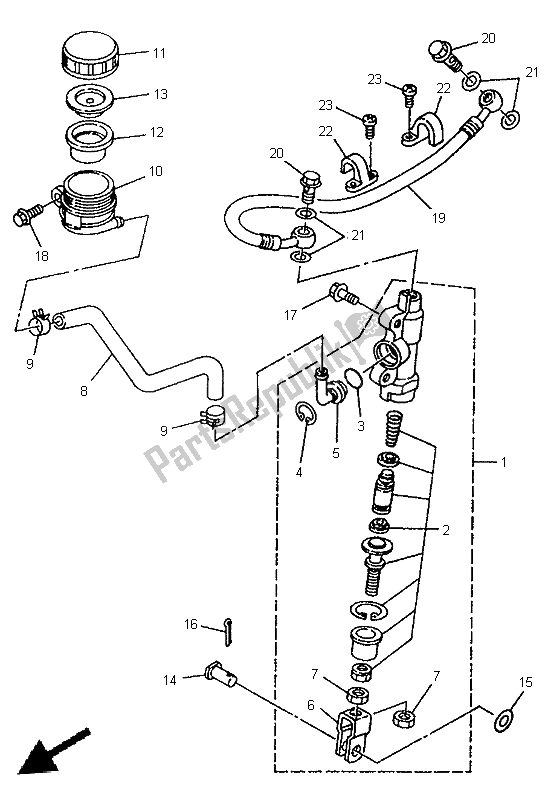 Toutes les pièces pour le Maître-cylindre Arrière du Yamaha YZ 80 LC 1997