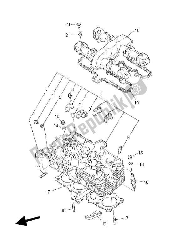 All parts for the Cylinder Head of the Yamaha XJR 1300 2008