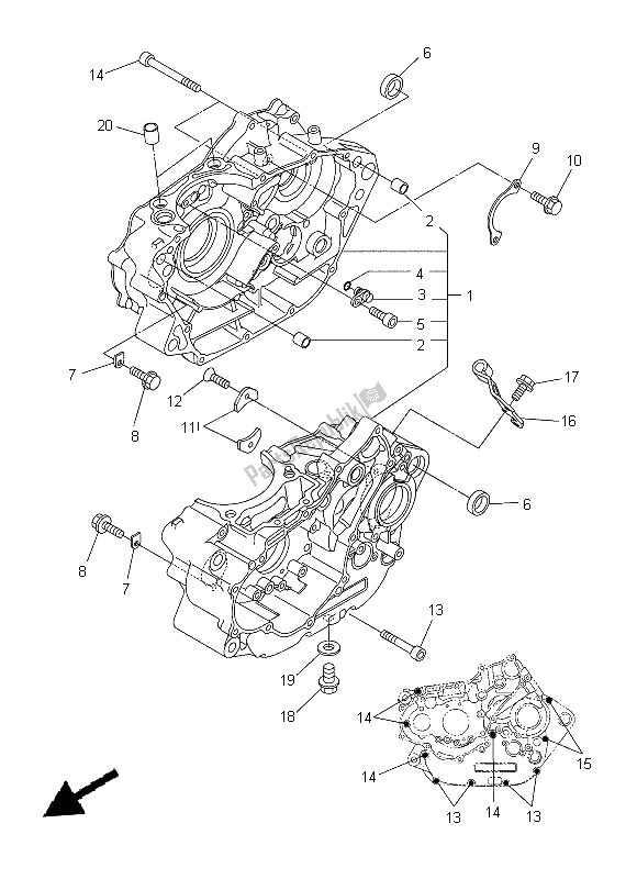 All parts for the Crankcase of the Yamaha WR 250R 2014