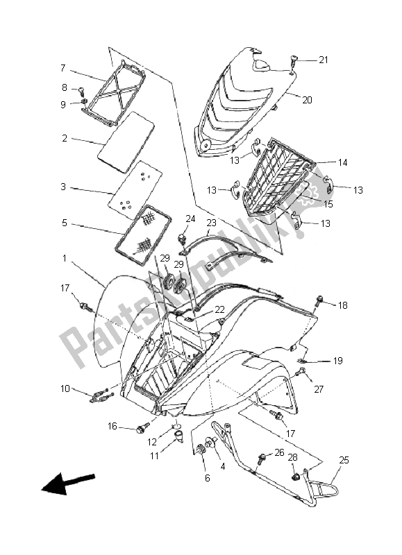 All parts for the Front Fender of the Yamaha YFM 80R 2007