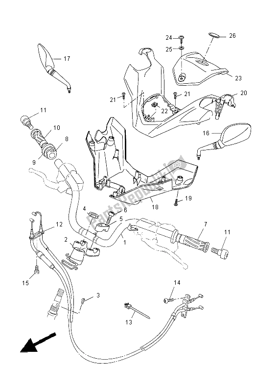 All parts for the Steering Handle & Cable of the Yamaha YP 400 RA 2014
