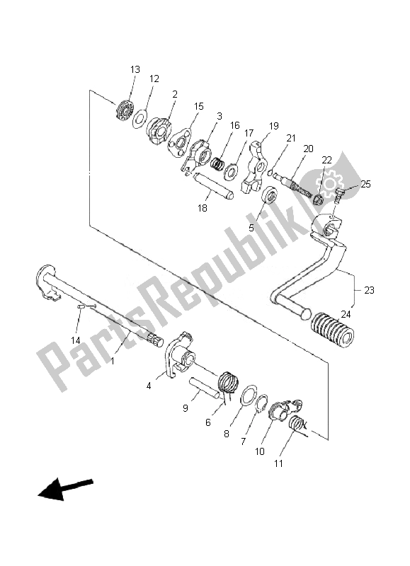 All parts for the Shift Shaft of the Yamaha TT R 90E 2007