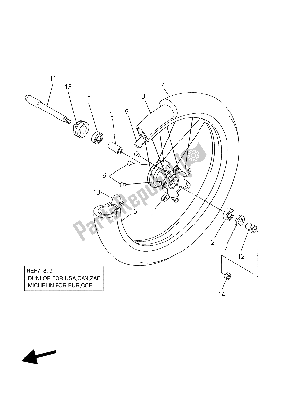 Tutte le parti per il Ruota Anteriore del Yamaha WR 450F 2004