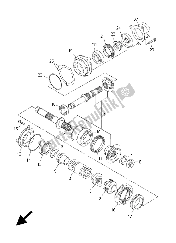 All parts for the Middle Drive Gear of the Yamaha FJR 1300 AS 2008