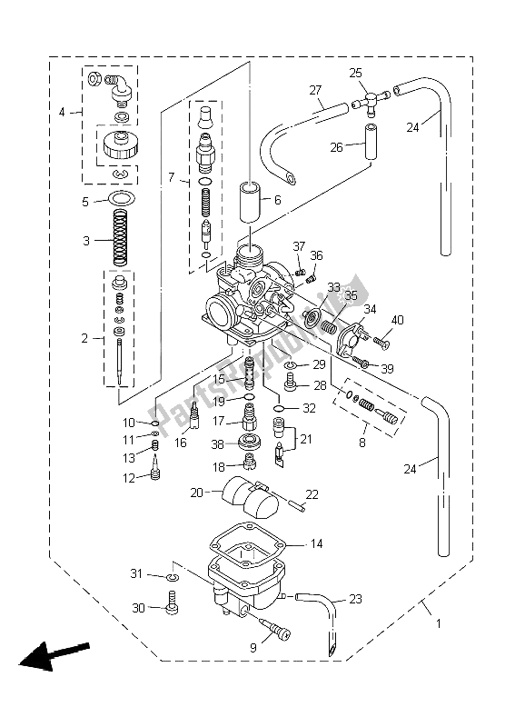 Todas as partes de Carburador do Yamaha TT R 125 SW LW 2004