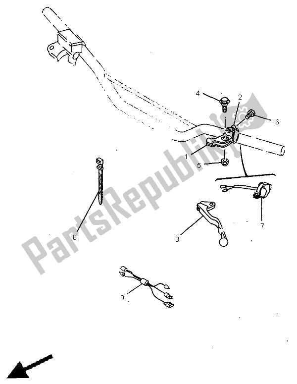 All parts for the Handle Switch & Lever of the Yamaha YZ 80 LW 1999