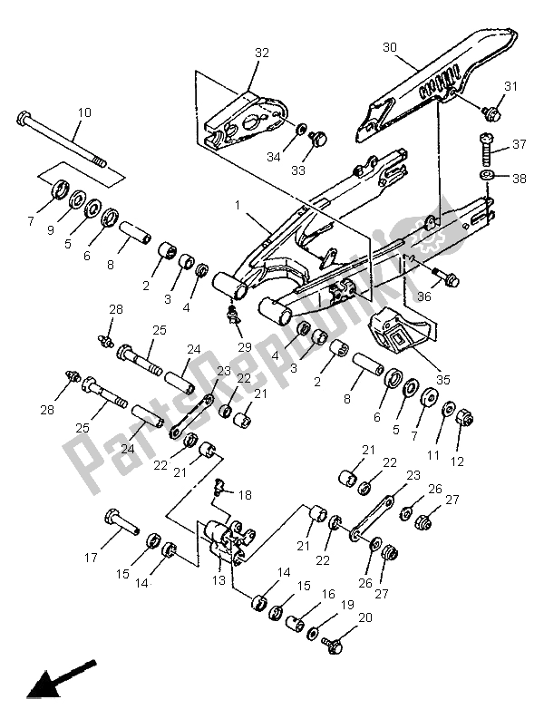 All parts for the Rear Arm of the Yamaha DT 125R 1995