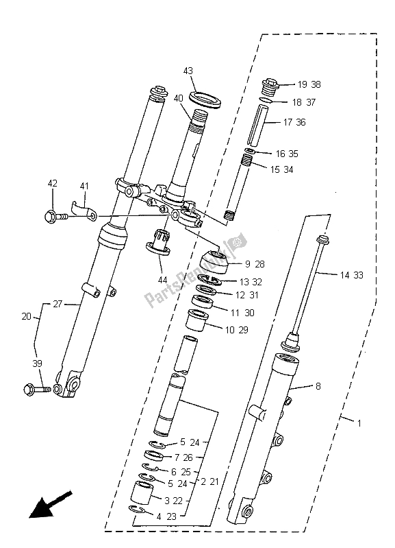 All parts for the Front Fork of the Yamaha SR 125 1999