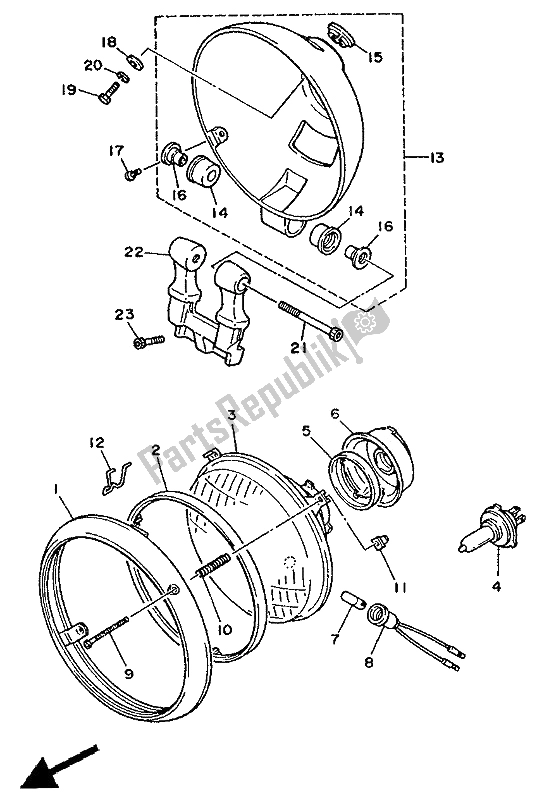 Todas as partes de Farol do Yamaha XV 1100 Virago 1992