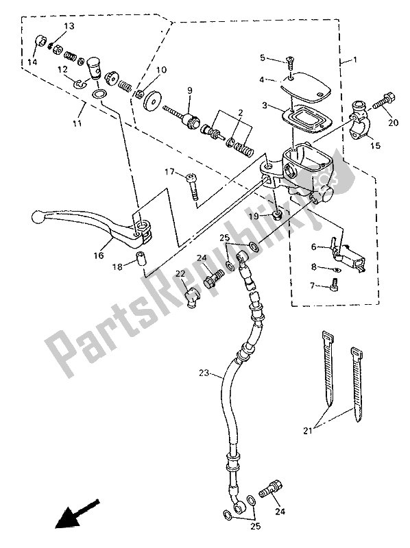 All parts for the Front Master Cylinder of the Yamaha XJ 600S Diversion 1993