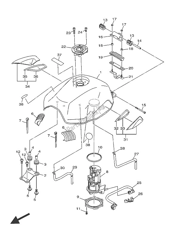 All parts for the Fuel Tank of the Yamaha AJS6 SAP 2016