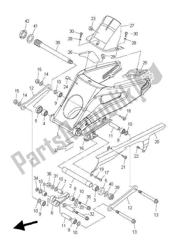 All parts for the Rear Arm of the Yamaha YZF R6 600 2009