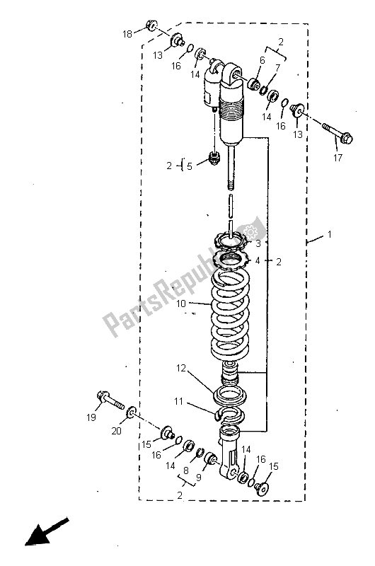 Toutes les pièces pour le Suspension Arrière du Yamaha WR 400F 1998