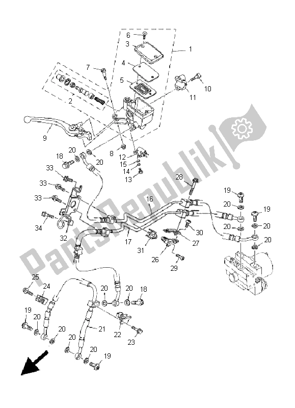 All parts for the Front Master Cylinder of the Yamaha TDM 900A 2005