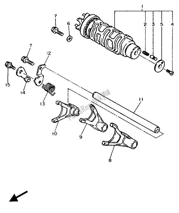 All parts for the Shift Cam & Fork of the Yamaha FZR 1000 1989
