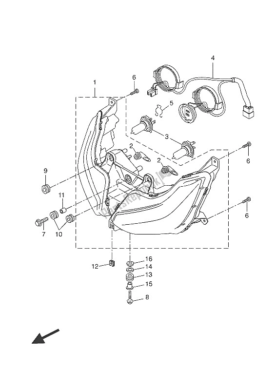 All parts for the Headlight of the Yamaha YP 400 RA 2016