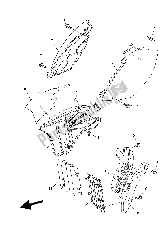 All parts for the Side Cover of the Yamaha YZ 250 2010