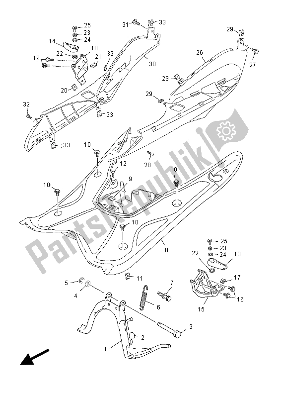 All parts for the Stand & Footrest of the Yamaha YN 50F 2012