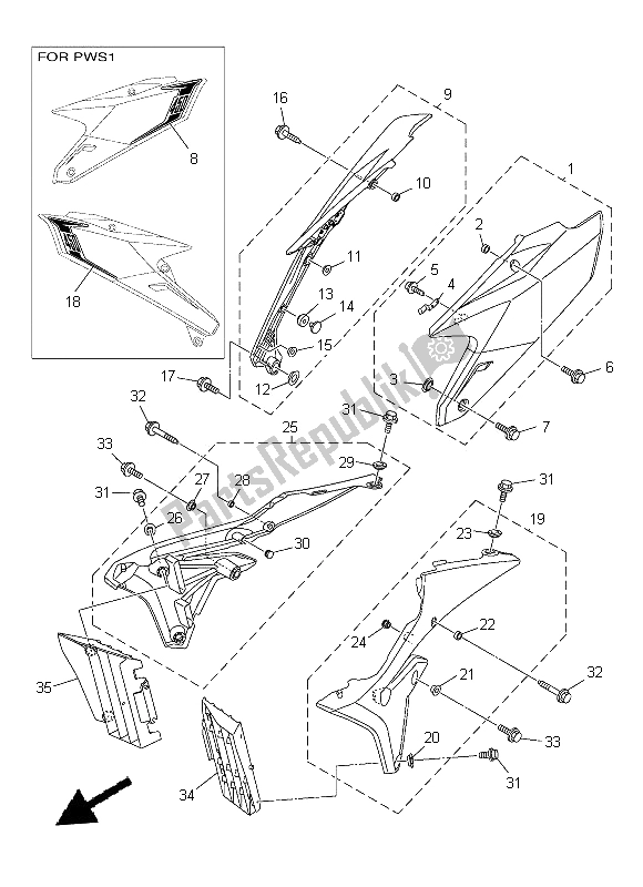 All parts for the Side Cover of the Yamaha YZ 450F 2014