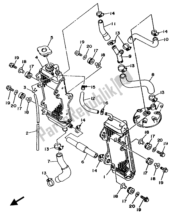 All parts for the Radiator & Hose of the Yamaha YZ 250 LC 1993