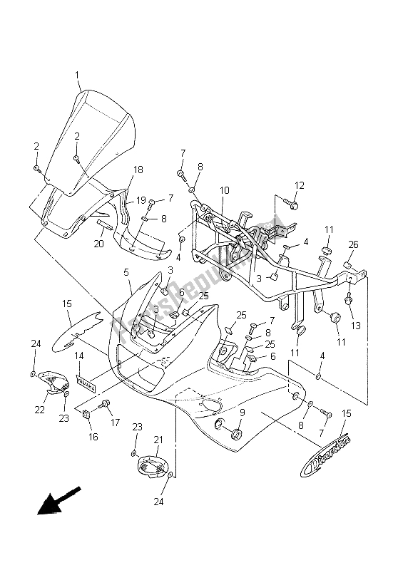 Todas as partes de Capota 1 do Yamaha XJ 600S Diversion 1997