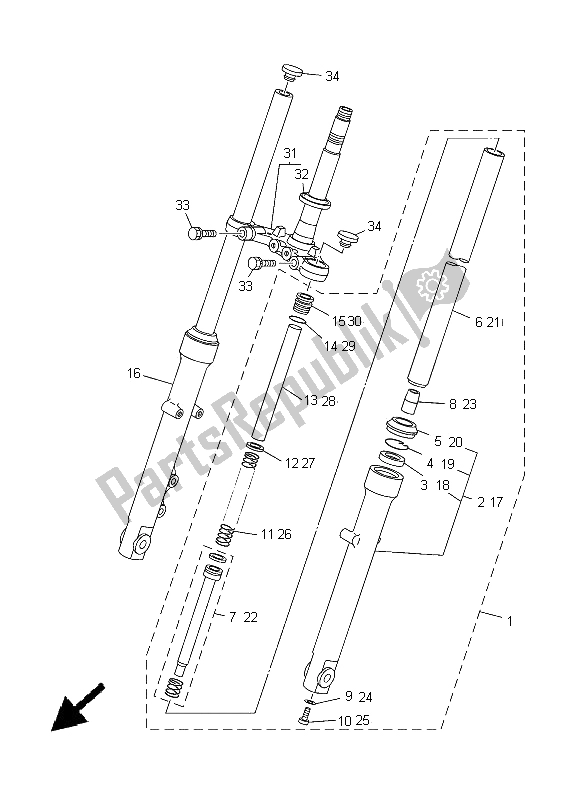 All parts for the Front Fork of the Yamaha YBR 125 ED 2005