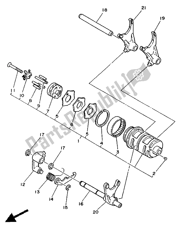 Toutes les pièces pour le Came Et Fourchette De Changement De Vitesse du Yamaha XV 250 Virago 1992