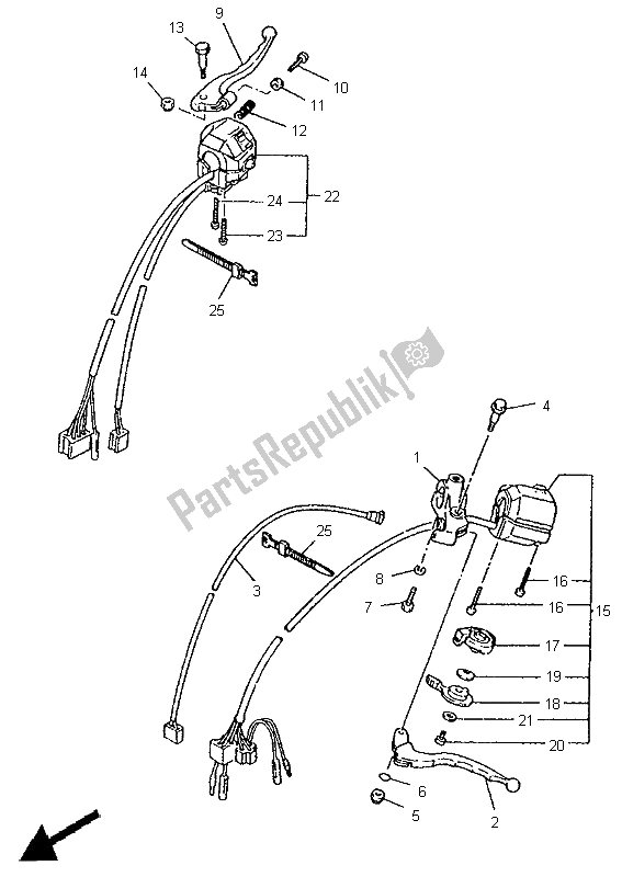 All parts for the Handle Switch & Lever of the Yamaha XV 750 Virago 1996