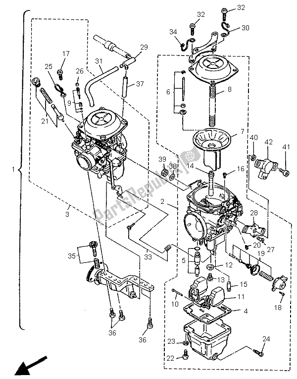 All parts for the Carburetor 1 of the Yamaha XV 1100 Virago 1996