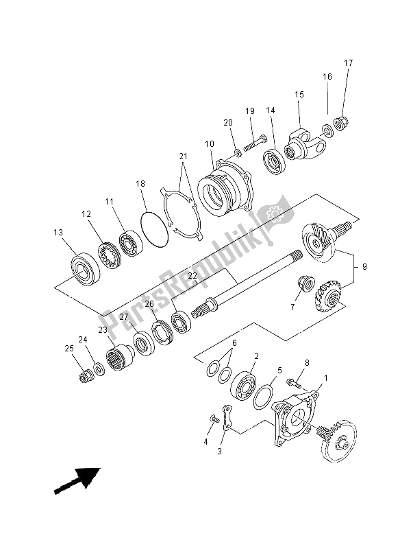 All parts for the Middle Drive Gear of the Yamaha YXR 700F 2012