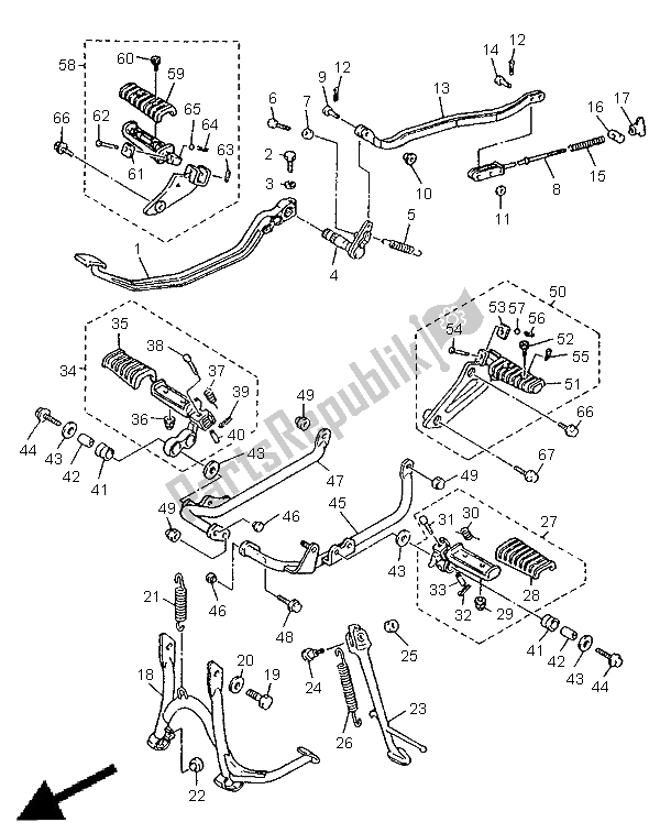 All parts for the Stand & Footrest of the Yamaha XV 1100 Virago 1998