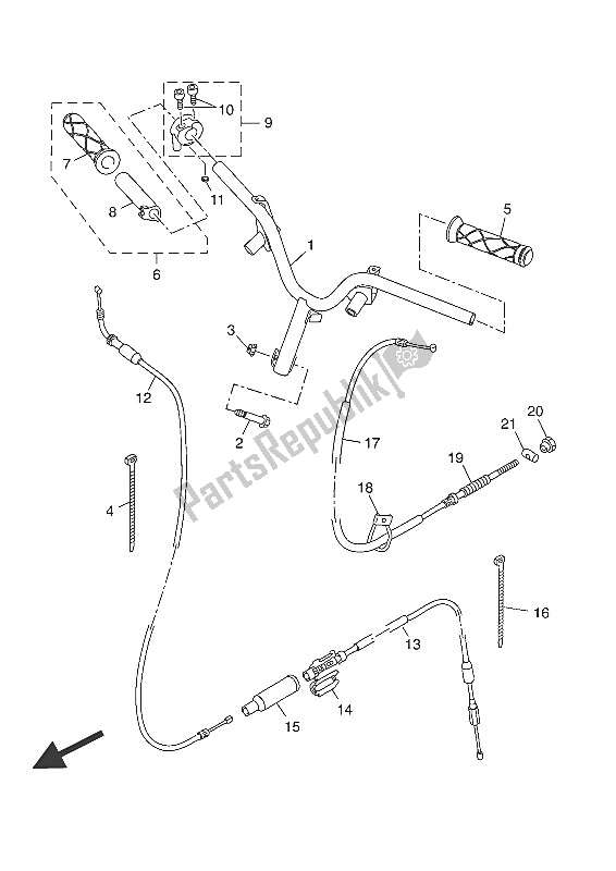 All parts for the Steering Handle & Cable of the Yamaha YN 50 2016