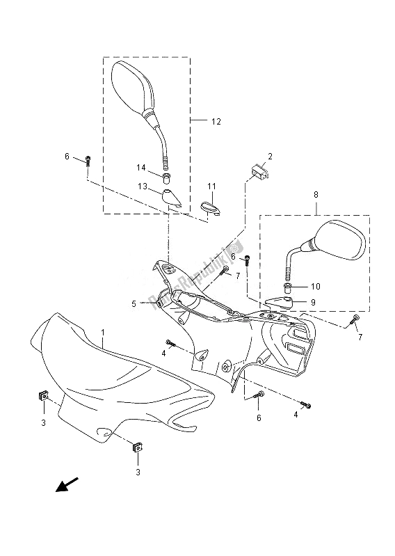 All parts for the Cowling 1 of the Yamaha YN 50E 2013