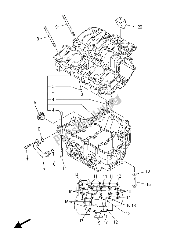 All parts for the Crankcase of the Yamaha FZ8 SA 800 2015