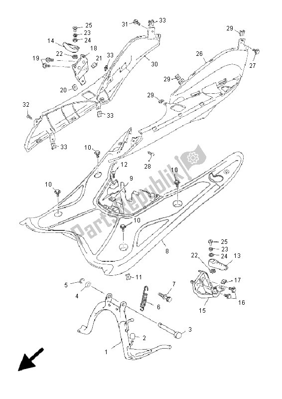 All parts for the Stand & Footrest of the Yamaha YN 50F 4T Neos 2009