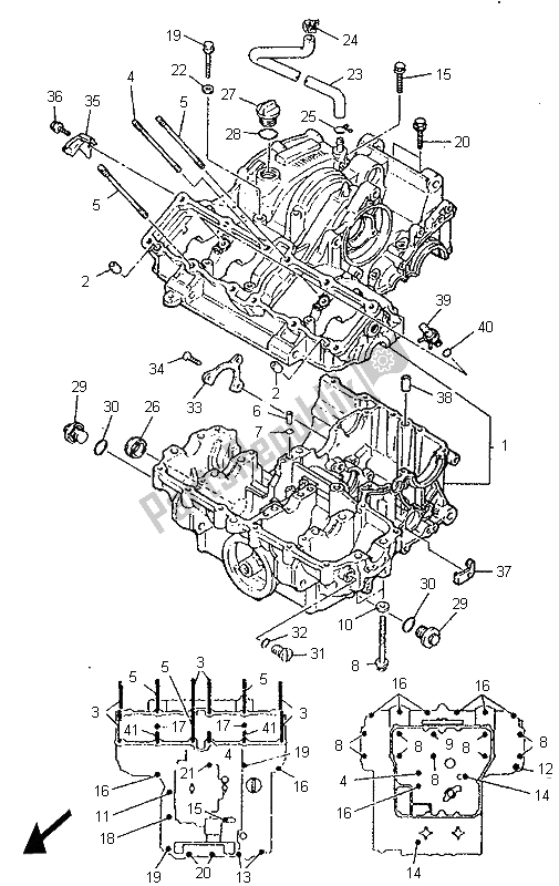 All parts for the Crankcase of the Yamaha YZF 750 SP 1995