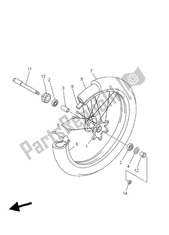 All parts for the Front Wheel of the Yamaha WR 250F 2002